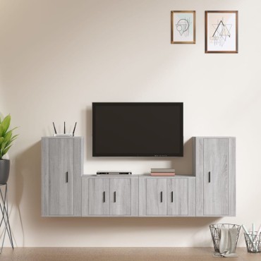 vidaXL Σετ Επίπλων Τηλεόρασης 4 τεμ. Γκρι Sonoma Επεξεργασμένο Ξύλο 57x34,5x40cm