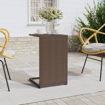 vidaXL Τραπέζι Γ Καφέ 40x35x60cm από Συνθετικό Ρατάν 1 τεμ.