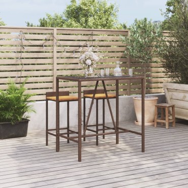 vidaXL Τραπέζι Μπαρ με Γυάλ. Επιφάνεια Καφέ 110x70x110cm Συνθ. Ρατάν 1 τεμ.