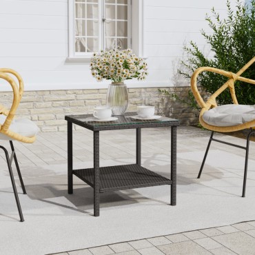 vidaXL Βοηθητικό Τραπεζάκι Μαύρο 45x45x45cm Συνθ. Ρατάν/Ψημένο Γυαλί 1 τεμ.