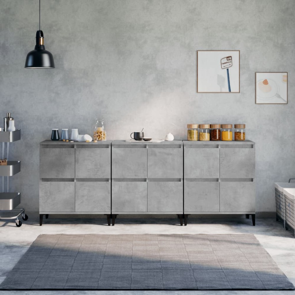 vidaXL Ντουλάπια 3 τεμ. Γκρι Σκυροδέματος 60x35x70cm Επεξεργ. Ξύλο