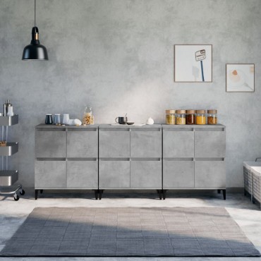 vidaXL Ντουλάπια 3 τεμ. Γκρι Σκυροδέματος 60x35x70cm Επεξεργ. Ξύλο
