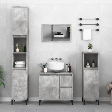 vidaXL Ντουλάπι Μπάνιου Γκρι Σκυροδέματος 30x30x190cm Επεξ. Ξύλο 1 τεμ.
