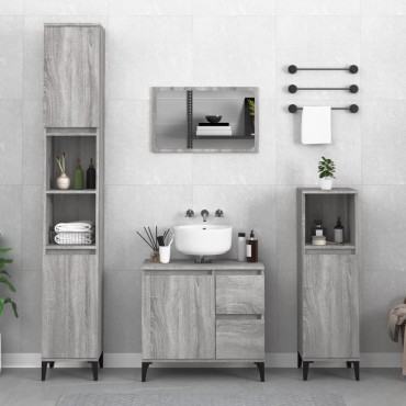 vidaXL Ντουλάπι Μπάνιου Γκρι Sonoma 30x30x190cm Επεξεργασμένο Ξύλο 1 τεμ.