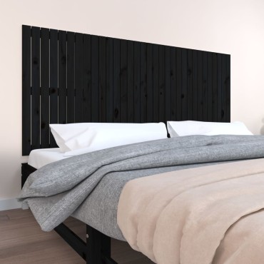 vidaXL Κεφαλάρι Τοίχου Μαύρο 204x3x90cm από Μασίφ Ξύλο Πεύκου 1 τεμ.