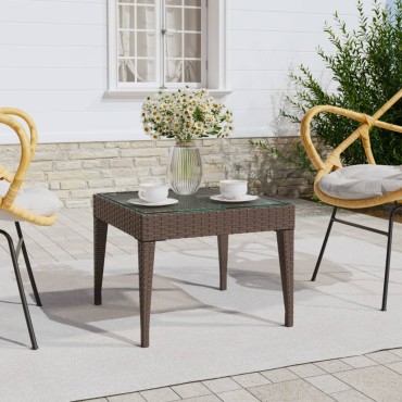 vidaXL Βοηθητικό Τραπεζάκι Καφέ 50x50x38cm Συνθ. Ρατάν/ Ψημένο Γυαλί 1 τεμ.