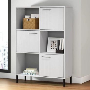 vidaXL Βιβλιοθήκη OSLO Λευκή 90x35x128,5cm Μασίφ Ξύλο με Μετ. Πόδια 1 τεμ.