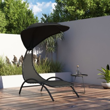 vidaXL Ξαπλώστρα με Σκίαστρο Μαύρη 167x80x195cm Ύφασμα και Ατσάλι 1 τεμ.