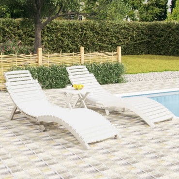 vidaXL Ξαπλώστρες 2 τεμ. Λευκές 184x55x64cm από Μασίφ Ξύλο Ακακίας