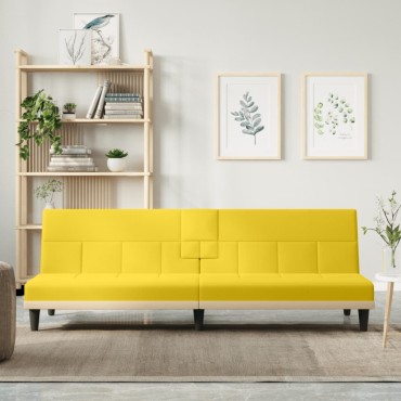 vidaXL Καναπές Κρεβάτι με Ποτηροθήκη Ανοιχτό Κίτρινο Υφασμάτινος 200x89x70cm 1 τεμ. Γωνιακός