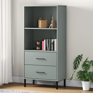 vidaXL Βιβλιοθήκη OSLO με 2 Συρτάρια Γκρι 60x35x128,5cm Μασίφ Ξύλο 1 τεμ.