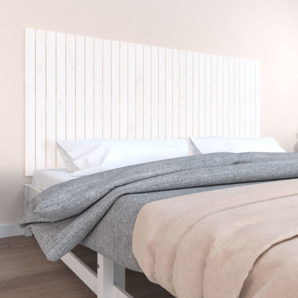 vidaXL Κεφαλάρι Τοίχου Λευκό 204x3x90cm από Μασίφ Ξύλο Πεύκου 1 τεμ.