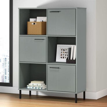 vidaXL Βιβλιοθήκη OSLO Γκρι 90x35x128,5cm Μασίφ Ξύλο με Μετ. Πόδια 1 τεμ.