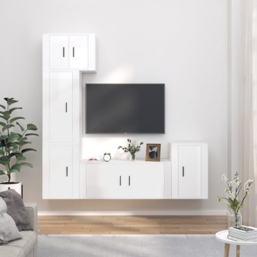 vidaXL Σετ Επίπλων Τηλεόρασης 5 τεμ. Γυαλ. Λευκό Επεξ. Ξύλο 40x34,5x60cm