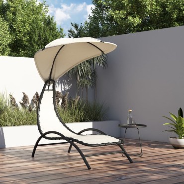 vidaXL Ξαπλώστρα με Σκίαστρο Κρεμ 167x80x195cm από Ύφασμα και Ατσάλι 1 τεμ.