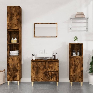 vidaXL Ντουλάπι Μπάνιου Καπνιστή Δρυς 65x33x60cm Επεξεργασμένο Ξύλο 1 τεμ.