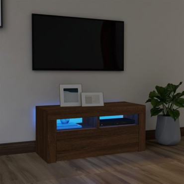vidaXL Έπιπλο Τηλεόρασης με LED Καφέ Δρυς 90x35x40cm