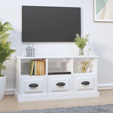 vidaXL Έπιπλο Τηλεόρασης Γυαλ. Λευκό 100x35x50cm Επεξεργασμένο Ξύλο