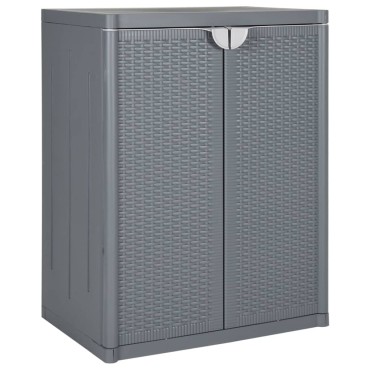 vidaXL Ντουλάπι Αποθήκευσης Κήπου Γκρι 65x45x88cm από Ρατάν PP 1 τεμ.