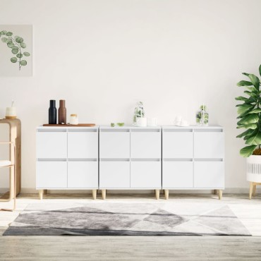 vidaXL Ντουλάπια 3 τεμ. Λευκό 60x35x70cm Επεξεργασμένο Ξύλο