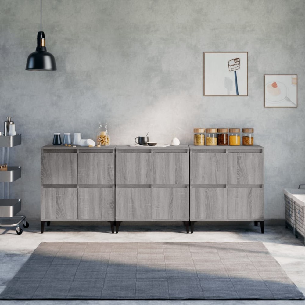 vidaXL Ντουλάπι 3 τεμ. Γκρι Sonoma 60x35x70cm από Επεξεργασμένο Ξύλο