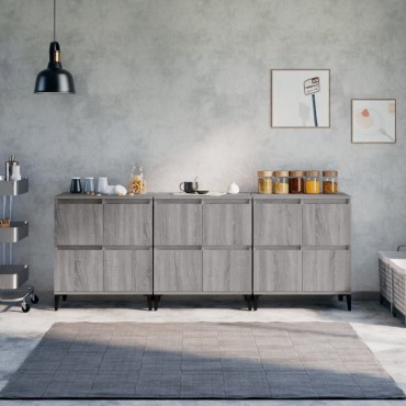 vidaXL Ντουλάπι 3 τεμ. Γκρι Sonoma 60x35x70cm από Επεξεργασμένο Ξύλο