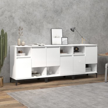 vidaXL Ντουλάπια 3 τεμ. Γυαλιστ. Λευκό 60x35x70cm Επεξεργασμένο Ξύλο
