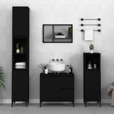 vidaXL Ντουλάπι Μπάνιου Μαύρο 30x30x190cm Επεξεργασμένο Ξύλο 1 τεμ.