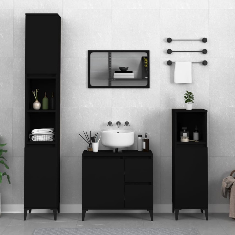 vidaXL Ντουλάπι Μπάνιου Μαύρο 30x30x100cm Επεξεργασμένο Ξύλο 1 τεμ.