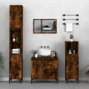 vidaXL Ντουλάπι Μπάνιου Καπνιστή Δρυς 30x30x100cm Επεξεργασμένο Ξύλο 1 τεμ.