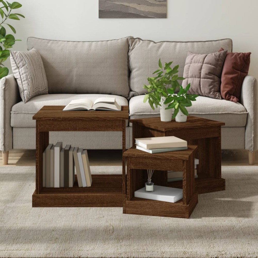 vidaXL Τραπεζάκια Σαλονιού 3 τεμ. Brown Oak Επεξ. Ξύλο 48x45x45cm