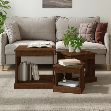 vidaXL Τραπεζάκια Σαλονιού 3 τεμ. Brown Oak Επεξ. Ξύλο 48x45x45cm
