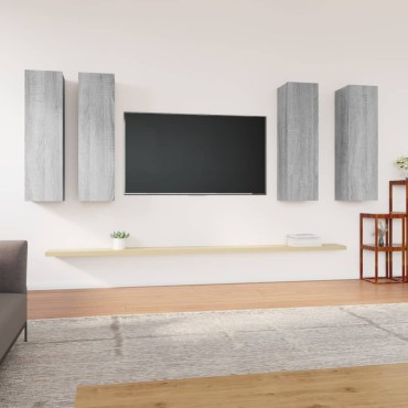 vidaXL Έπιπλα Τηλεόρασης 4 τεμ. Γκρι Sonoma 30,5x30x110cm Επεξ. Ξύλο