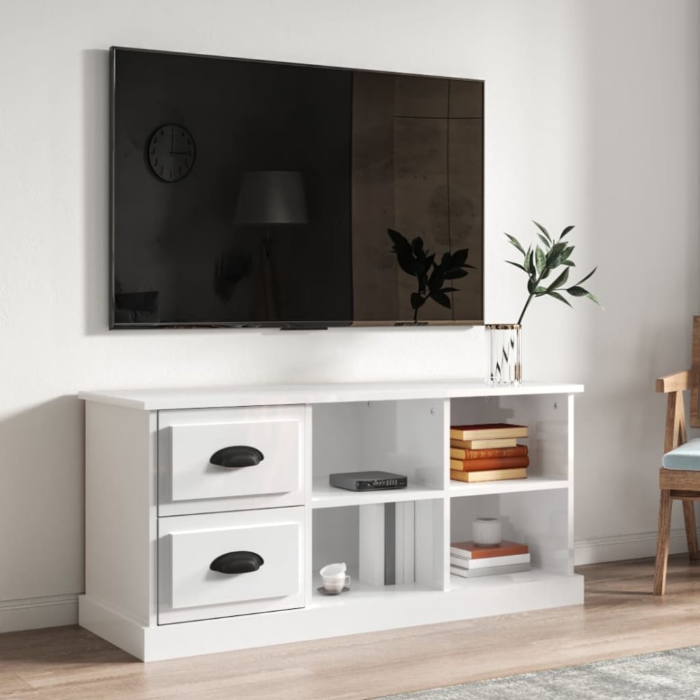 vidaXL Έπιπλο Τηλεόρασης Γυαλ. Λευκό 102x35,5x47,5cm Επεξεργ. Ξύλο