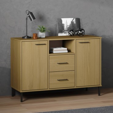 vidaXL Μπουφές OSLO Καφέ 113x40x77cm Μασίφ Ξύλο με Μεταλλικά Πόδια 1 τεμ.