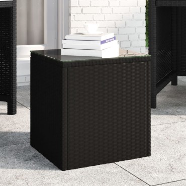 vidaXL Βοηθητικό Τραπεζάκι Μαύρο 40x37x40,5cm Συνθ Ρατάν/ Ψημένο Γυαλί 1 τεμ.