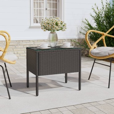 vidaXL Βοηθητικό Τραπεζάκι Μαύρο 53x37x48cm Συνθ. Ρατάν/ Ψημένο Γυαλί 1 τεμ.