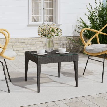 vidaXL Βοηθητικό Τραπεζάκι Μαύρο 50x50x38cm Συνθ. Ρατάν/ Ψημένο Γυαλί 1 τεμ.