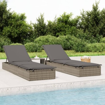 vidaXL Ξαπλώστρα 1 τεμ. Γκρι 201x55x62cm Συνθετικό Ρατάν με Μαξιλάρι