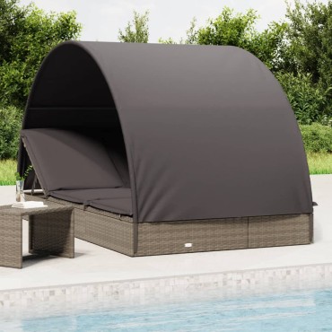 vidaXL Ξαπλώστρα 2 Ατόμων Στρογγ. Οροφή Γκρι 211x112x140cm Συνθ. Ρατάν 1 τεμ.