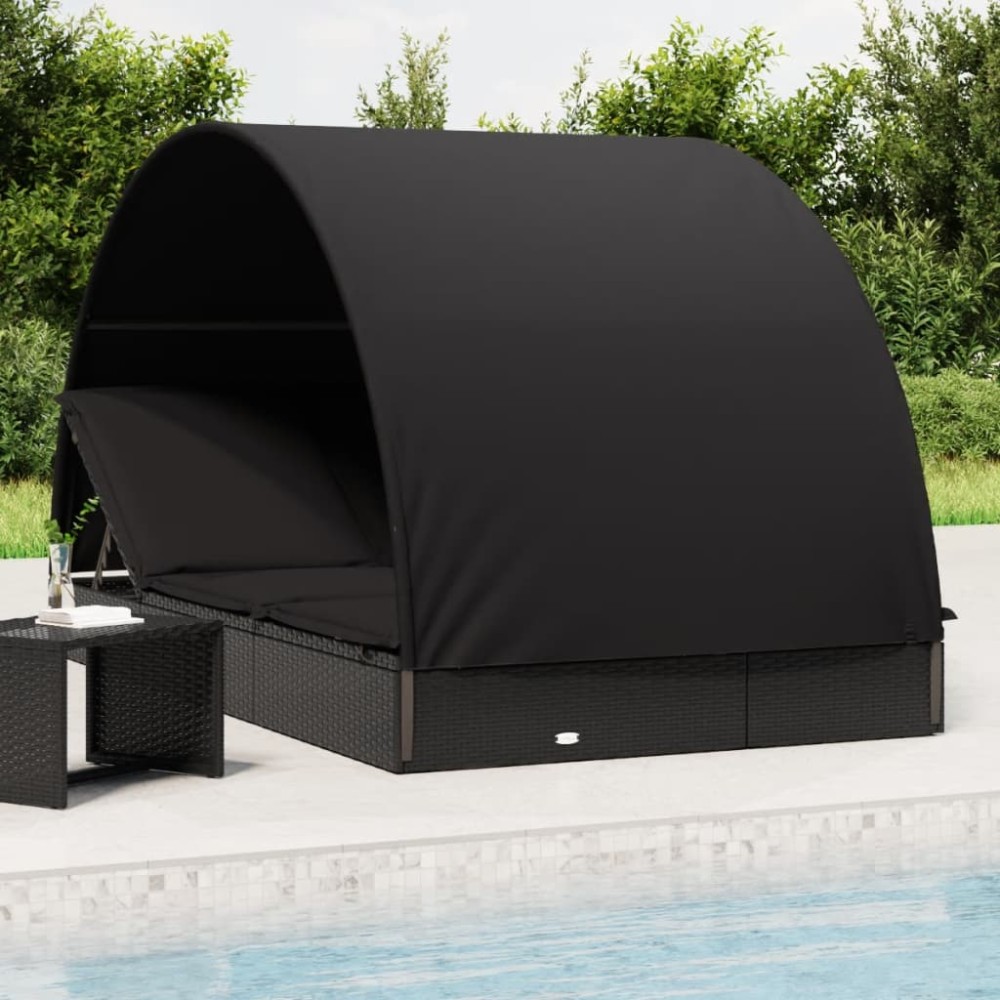 vidaXL Ξαπλώστρα 2 Ατόμων Στρογγ Οροφή Μαύρη 211x112x140cm Συνθ. Ρατάν 1 τεμ.