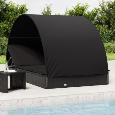 vidaXL Ξαπλώστρα 2 Ατόμων Στρογγ Οροφή Μαύρη 211x112x140cm Συνθ. Ρατάν 1 τεμ.