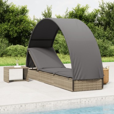 vidaXL Ξαπλώστρα με Στρογγυλή Οροφή Μαύρη 211x57x140cm Συνθ. Ρατάν 1 τεμ.