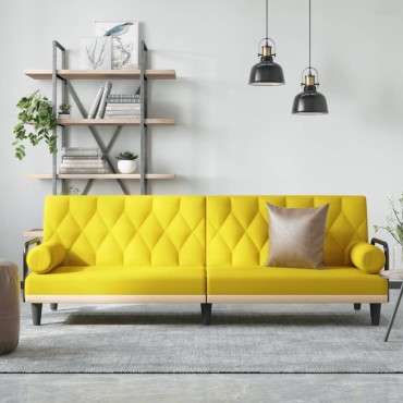 vidaXL Καναπές Κρεβάτι με Μπράτσα Ανοιχτό Κίτρινο Υφασμάτινος 205x100x47cm 1 τεμ. Γωνιακός