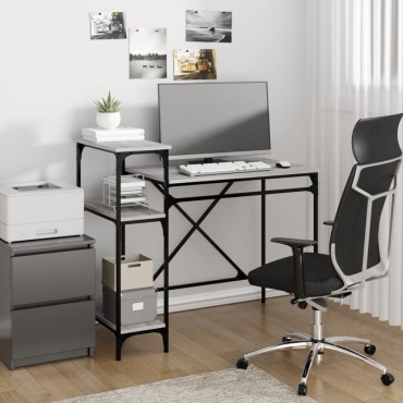 vidaXL Γραφείο με Ράφια Γκρι Sonoma 105x50x90cm Επεξ. Ξύλο/Σίδηρος 1 τεμ.