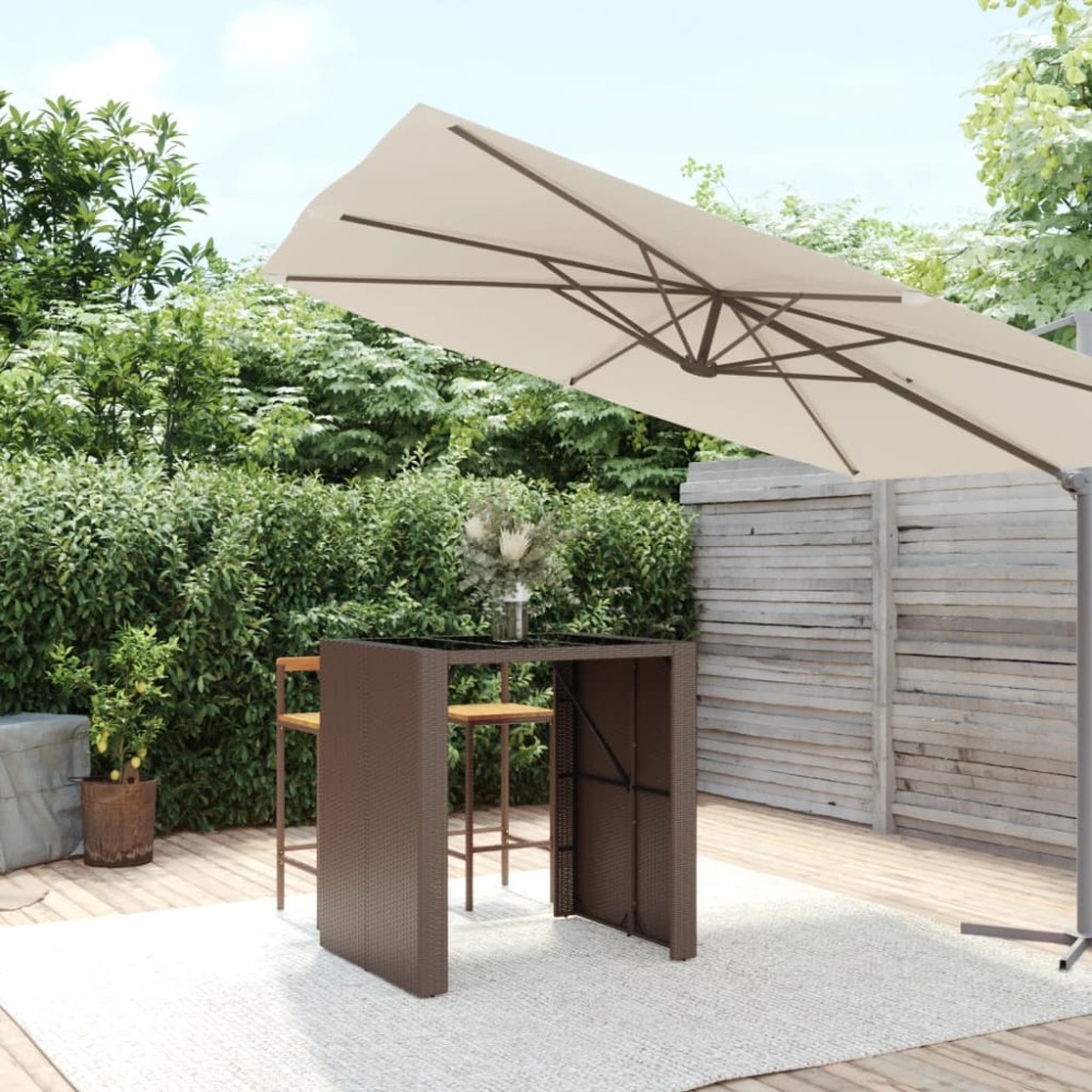 vidaXL Τραπέζι Μπαρ με Γυάλ. Επιφάνεια Καφέ 105x80x110cm Συνθ. Ρατάν 1 τεμ. vidaXL Τραπέζι Μπαρ με Γυάλ. Επιφάνεια Καφέ 105x80x110cm Συνθ. Ρατάν 1 τεμ.