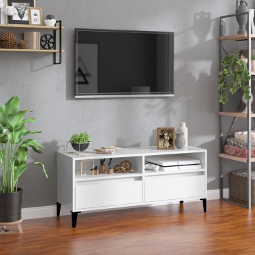 vidaXL Έπιπλο Τηλεόρασης Γυαλ. Λευκό 100x34,5x44,5cm Επεξεργ. Ξύλο