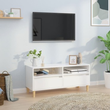 vidaXL Έπιπλο Τηλεόρασης Γυαλ. Λευκό 100x34,5x44,5cm Επεξεργ. Ξύλο