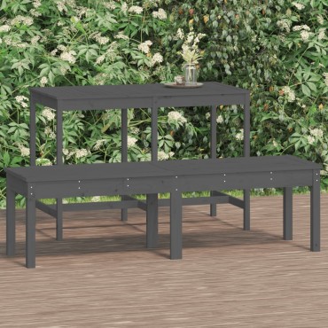 vidaXL Πάγκος Κήπου Διθέσιος Γκρι 159,5x44x45cm Μασίφ Ξύλο Πεύκου
