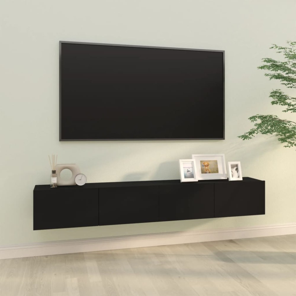 vidaXL Έπιπλα Τηλεόρασης Τοίχου 2 τεμ. Μαύρα 100x30x30cm Επεξ. Ξύλο